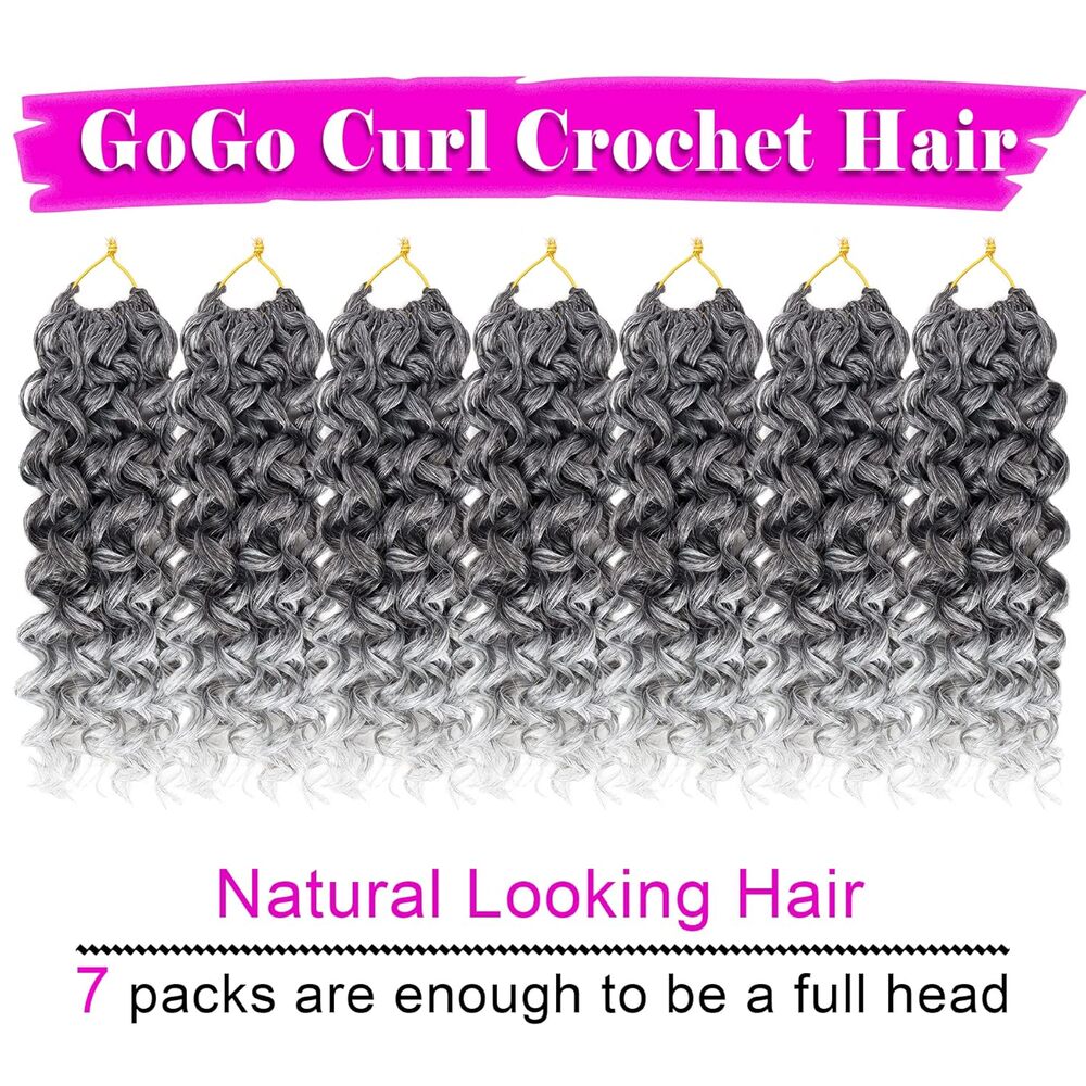 7 Packs GoGo Curl Crochet Hair 10 in Short Curly Hair Extensions 10 Inch, TGRAY